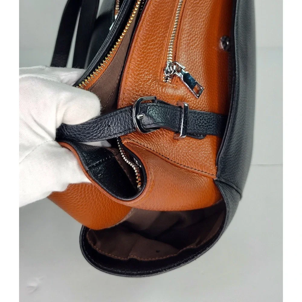 Over Earth Large Leather Tote/Shoulder Handbag/Crossbody-Black/Brown Gently Used